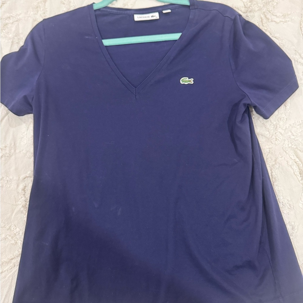 Lacoste Women's Short Sleeve Boxy Fit V-Neck T-Shirt Size 6 - Picture 5 of 7